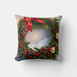 Cojín Decorativo Nieve de cinta roja de pino rojo para los navidade