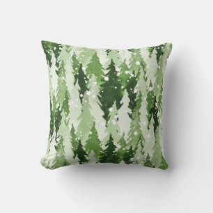 Cojín Decorativo Nieve de pinos: Navidades de acuarela.