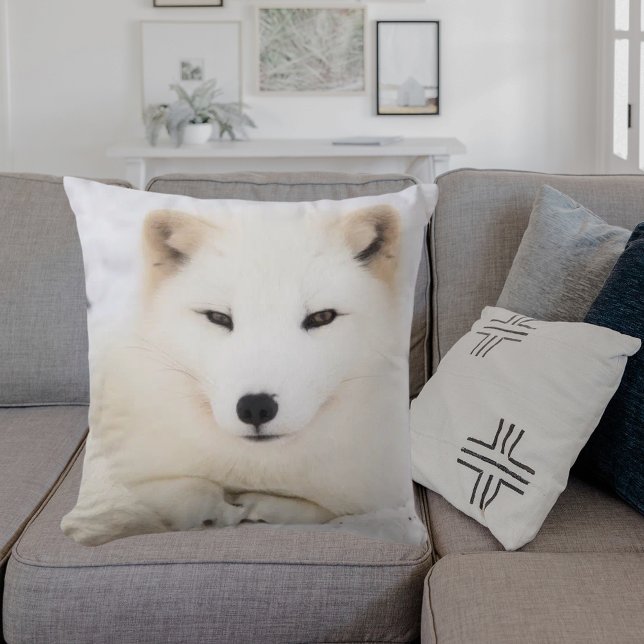 Cojín Decorativo Nieve de zorro blanco ártico lindo (Subido por el creador)