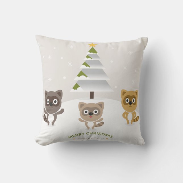 Cojín Decorativo Nieve decorativa azul y bola blanca Feliz Navidad (Anverso)