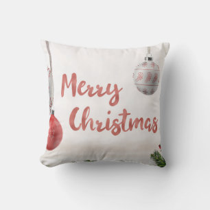 Cojín Decorativo Nieve decorativa azul y bola blanca Feliz Navidad