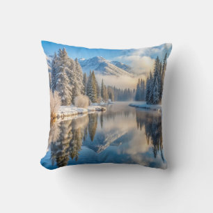 Cojín Decorativo Nieve decorativa azul y bola blanca Feliz Navidad