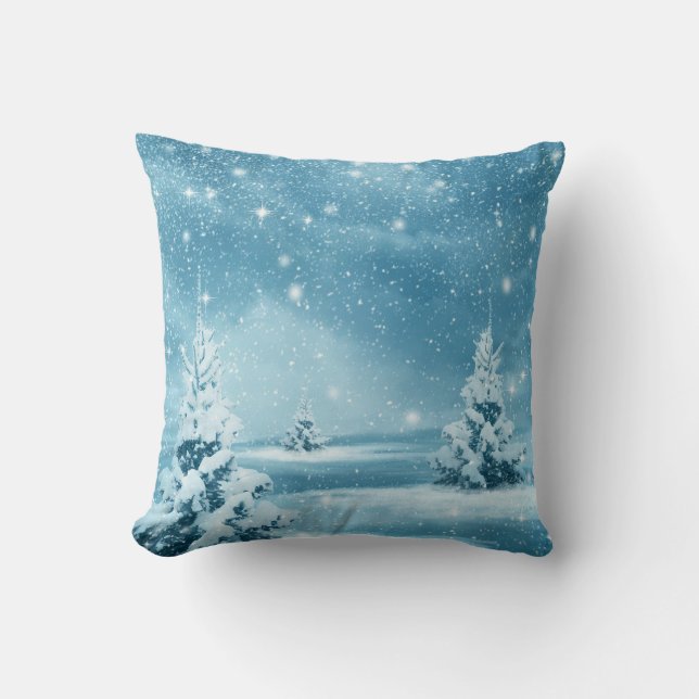 Cojín Decorativo Nieve decorativa azul y bola blanca Feliz Navidad (Anverso)