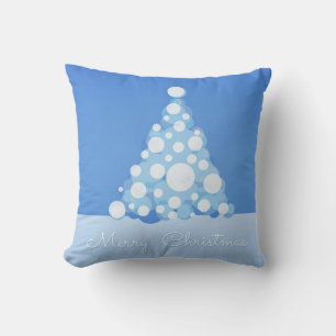 Cojín Decorativo Nieve decorativa azul y bola blanca Feliz Navidad