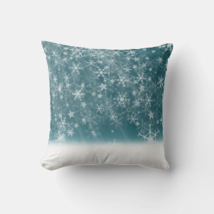 Cojín Decorativo Nieve decorativa azul y bola blanca Feliz Navidad