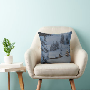 Cojín Decorativo Nieve decorativa Azul y Nieve Blanca Feliz Navidad