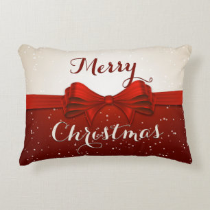 Cojín Decorativo Nieve dividida en navidad y cinta roja