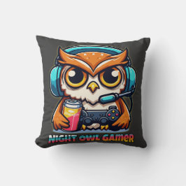 Cojín Decorativo Night Owl Gamer Mascot Fun Gaming Illustration