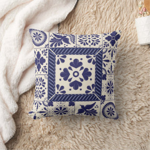 Cojín Decorativo Nile Blue Talavera Mexicana Tradicional de Aves 