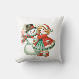 Cojín Decorativo Niña abraza a su Snowman