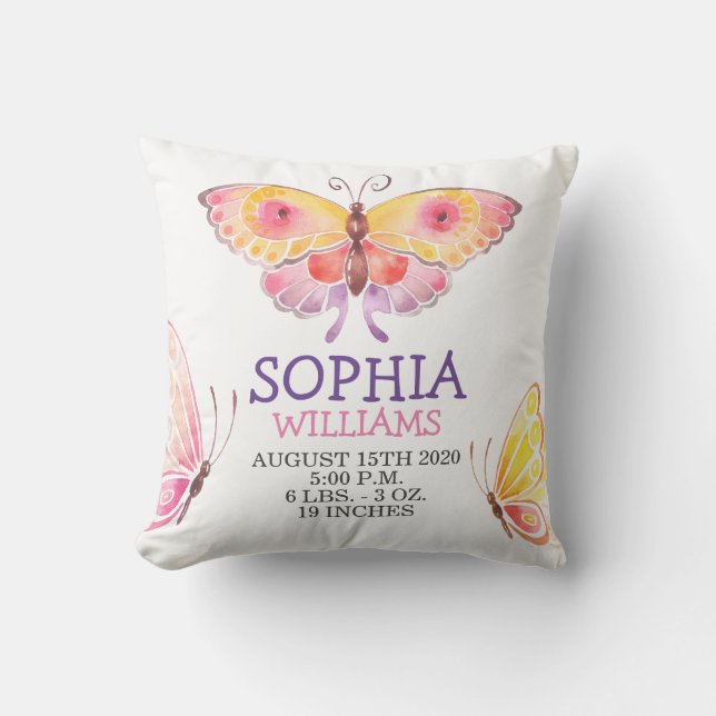 Cojín Decorativo Niña bebé dice mariposa dorada (Anverso)
