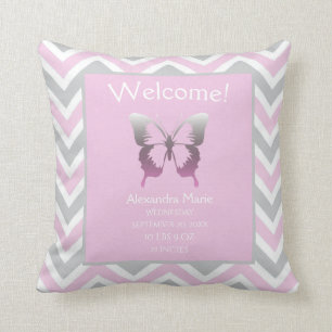 Cojín Decorativo Niña Bebé Rosa Gris Chevron Mariposa Keepsake