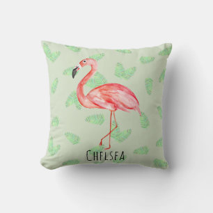 Cojín Decorativo Niña Bebé Tropical Rosa Flamingo Nombre Nursera