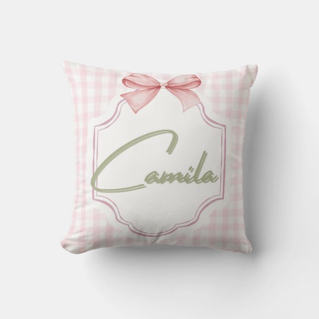 Cojín Decorativo Niña Camila Bebé Personalizada Bow&Gingham (Anverso)