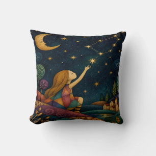 COJÍN DECORATIVO NIÑA CAPRICHOSA ALCANZANDO LAS ESTRELLAS