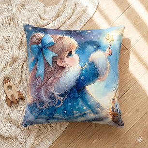 Cojín Decorativo Niña caprichosa que mira las estrellas al estilo a