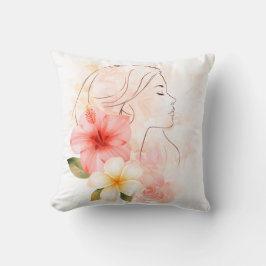 Cojín Decorativo Niña cierra los ojos con flor-acuarela