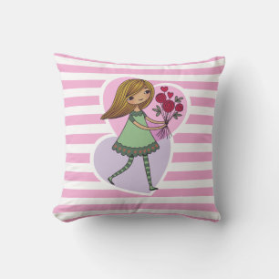 Cojín Decorativo Niña Con Flores