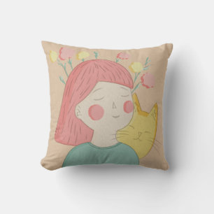 Cojín Decorativo niña con un gato