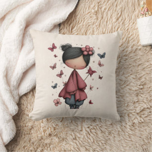 Cojín Decorativo Niña con varita mágica y mariposas
