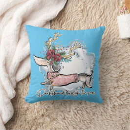 Cojín Decorativo Niña Dachshund en la nieve