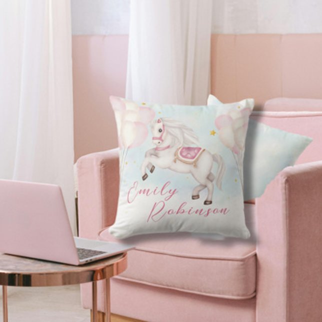 Cojín Decorativo Niña de cuento de hadas Estrellas de globos rosado (Subido por el creador)