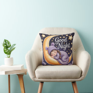 Cojín Decorativo Niña de dibujos animados linda durmiendo en la lun