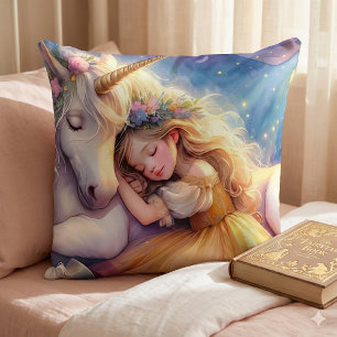 Cojín Decorativo Niña Durmiendo Paisaje de Sueños Unicornio
