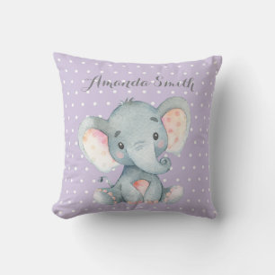 Cojín Decorativo Niña Elefante Bebé Morado y Gris