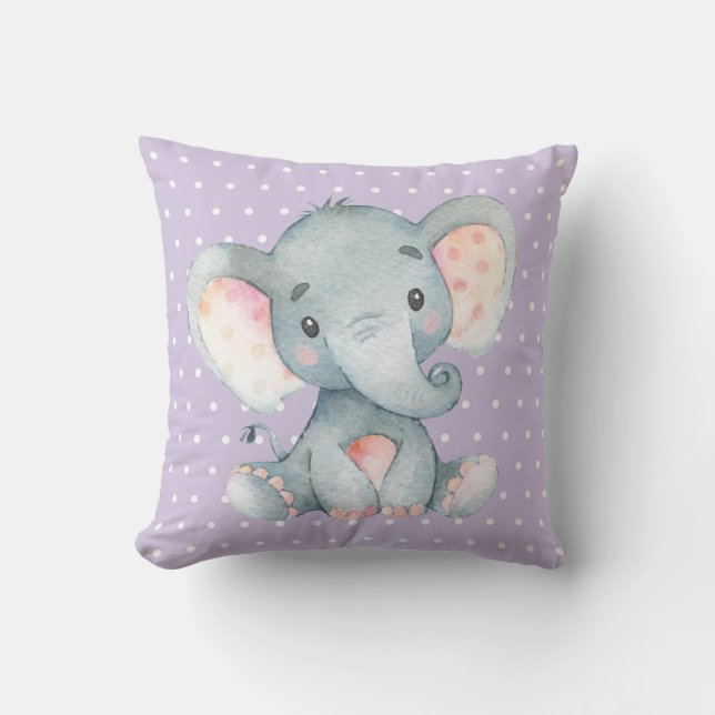 Cojín Decorativo Niña Elefante Bebé Purpura y Gris (Anverso)