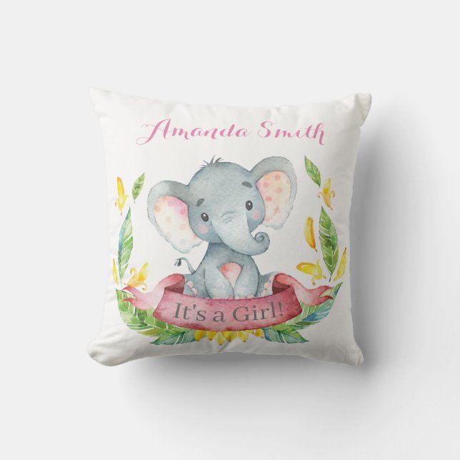 Cojín Decorativo Niña Elefante Bebé Rosa (Anverso)