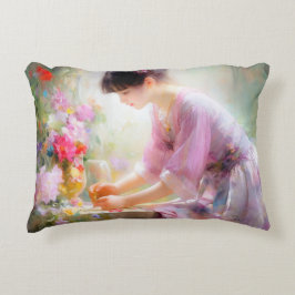 Cojín Decorativo Niña en jardín de flores