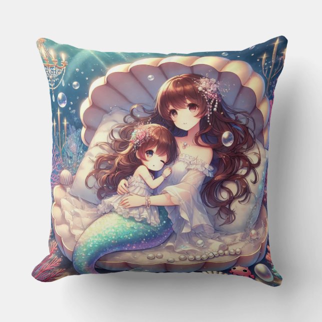 Cojín Decorativo niña en sueño Mermaid Square Pillow (Anverso)
