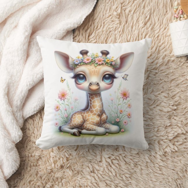 Cojín Decorativo Niña Giraffe Con Flores (Manta)