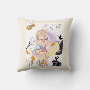 Cojín Decorativo Niña Hada Caprichosa y Linda con Ciervo y Mariposa