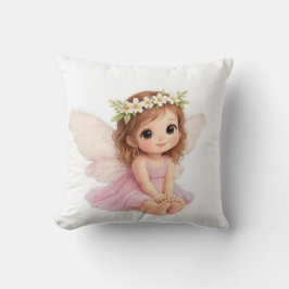 Cojín Decorativo Niña Hada Corona de Flor Dulce en Vestido Rosa