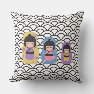 Cojín Decorativo Niña japonesa Kimono Muñeca Cuadrada Cushion