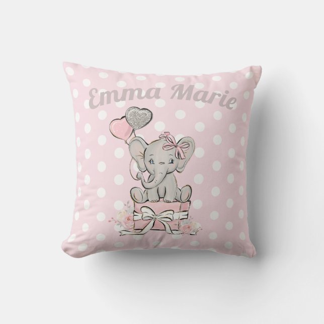 Cojín Decorativo Niña linda Elefante Globos Plata rosa (Anverso)