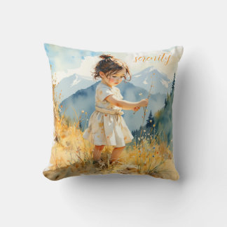 Cojín Decorativo Niña linda recogiendo flores silvestres