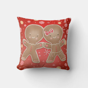 Cojín Decorativo Niña Niño Pan de Jengibre Menta Navideña Navidad