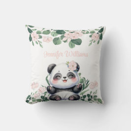 Cojín Decorativo Niña Panda Lindo Verde Flor Rosa Floral