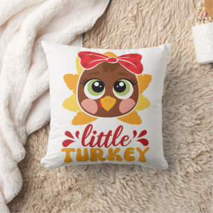 Cojín Decorativo Niña Pavo Pequeño Acción de Gracias de Niños