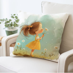Cojín Decorativo Niña pequeña con flores almohada, caprichosa