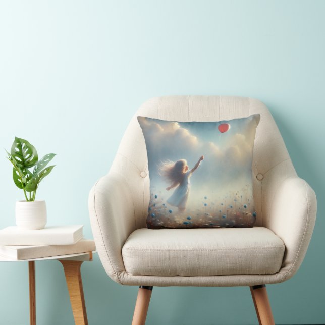 Cojín Decorativo Niña pequeña con globo rojo (Silla)