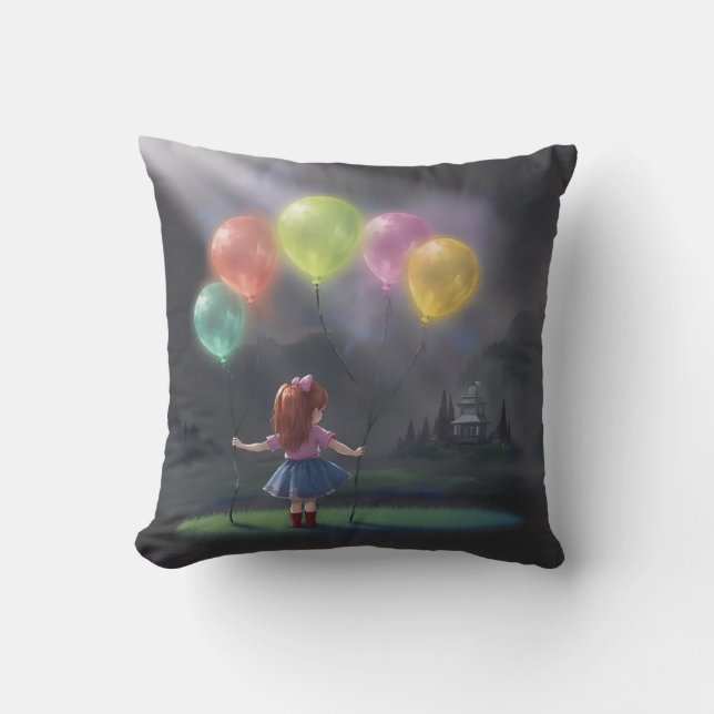 Cojín Decorativo Niña pequeña con globos (Anverso)