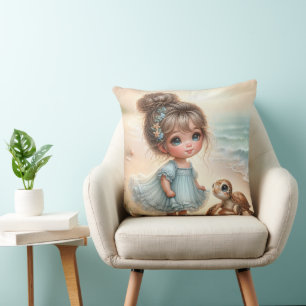 Cojín Decorativo Niña Pequeña Con Tortuga