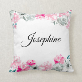 Cojín Decorativo Niña personalizada| Flores acuarelas Boho