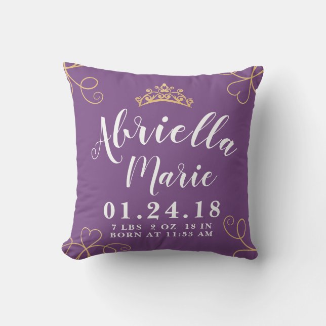 Cojín Decorativo Niña Princesa Nacimiento Estadísticas Pillow (Anverso)