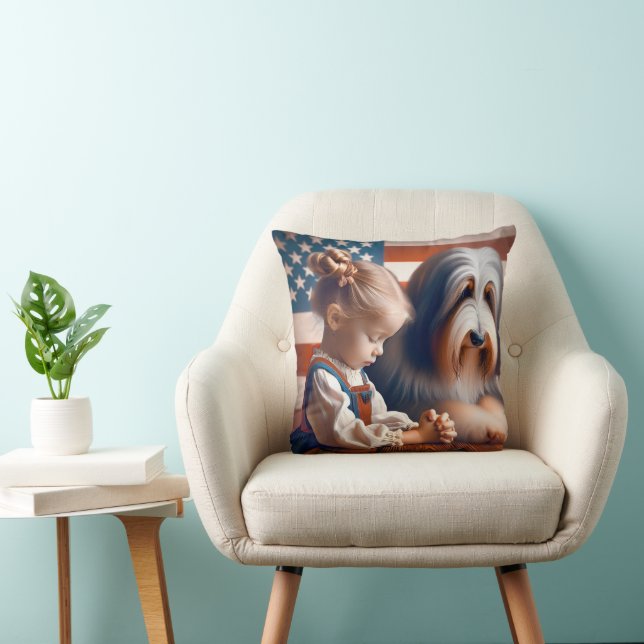 Cojín Decorativo Niña Rezando Con Collie De Cabello (Silla)