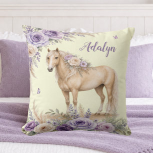 Cojín Decorativo Niña Rosa Amarilla Púrpura Caballo Monograma